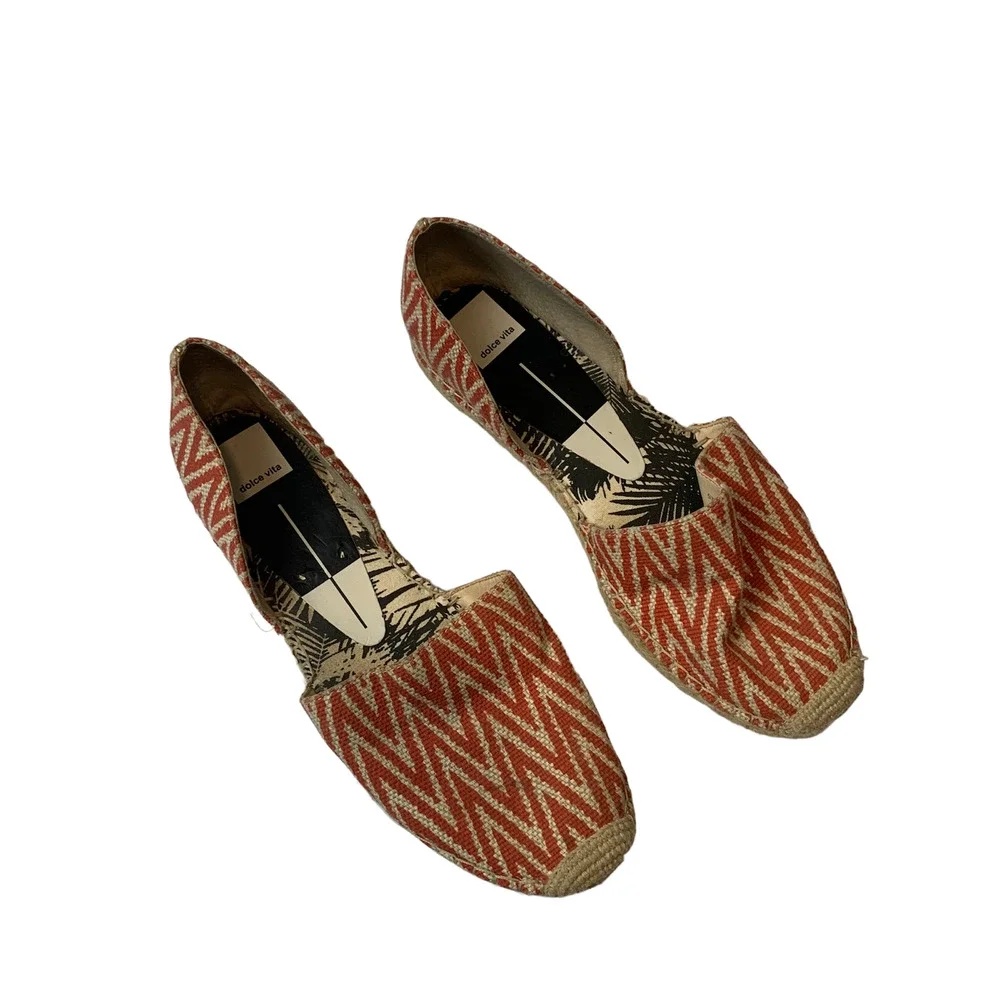 Dolce Vita Slip-on Espadrille Flats Size 10 Orange/Red Cream Zig Zag